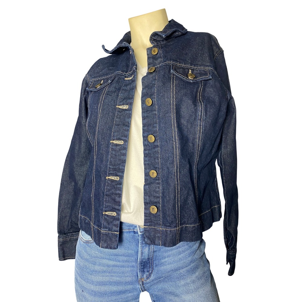 NY Jeans New York & Company Dark Wash Blue Denim Trucker Jacket Womens Medium